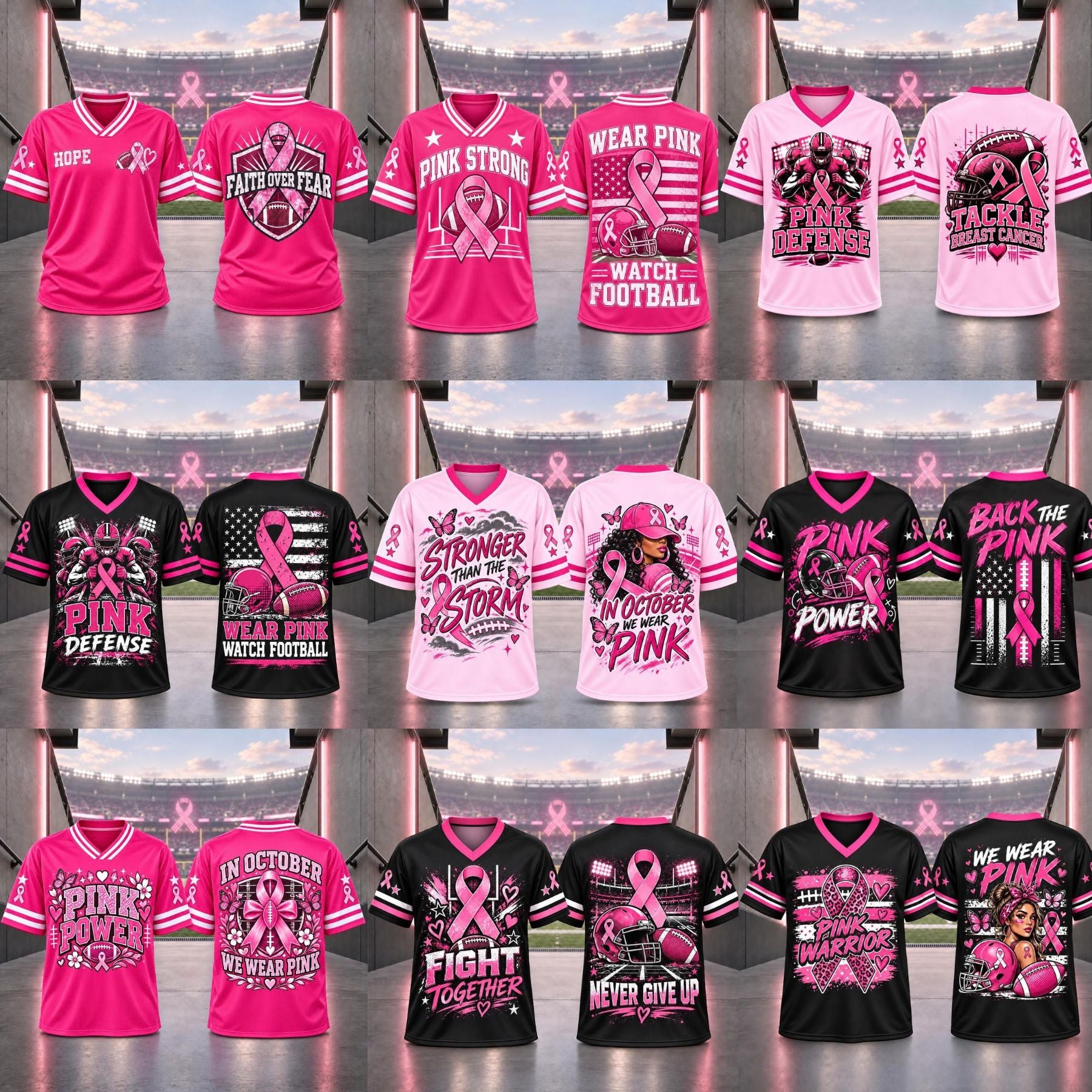 Breast Cancer Awareness Football Jersey – Pink Ribbon V-Neck – Hiyatee