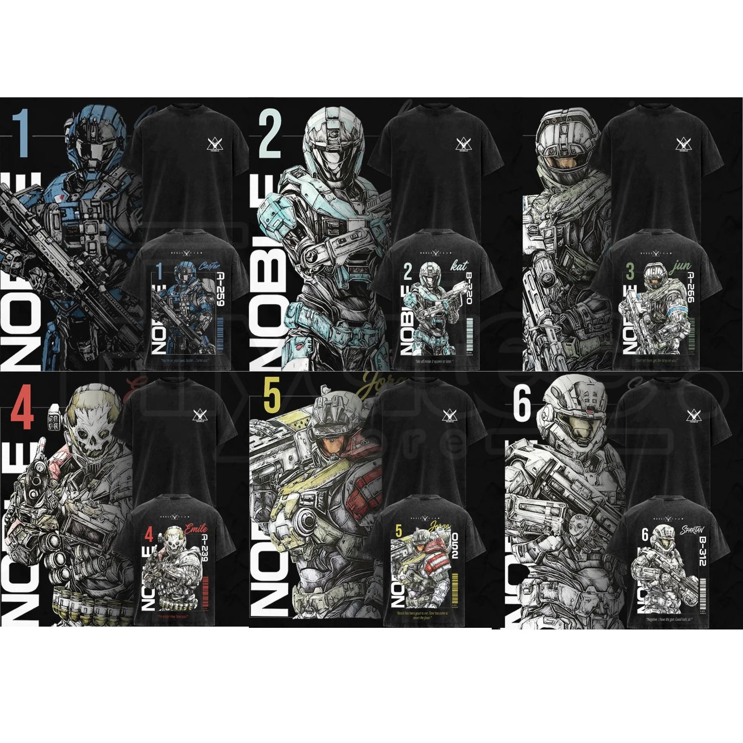 Noble Team V3 Halo Reach Double Printed Acid Washed Tee – Vintage Gaming Graphic T-Shirt - Hiyatee