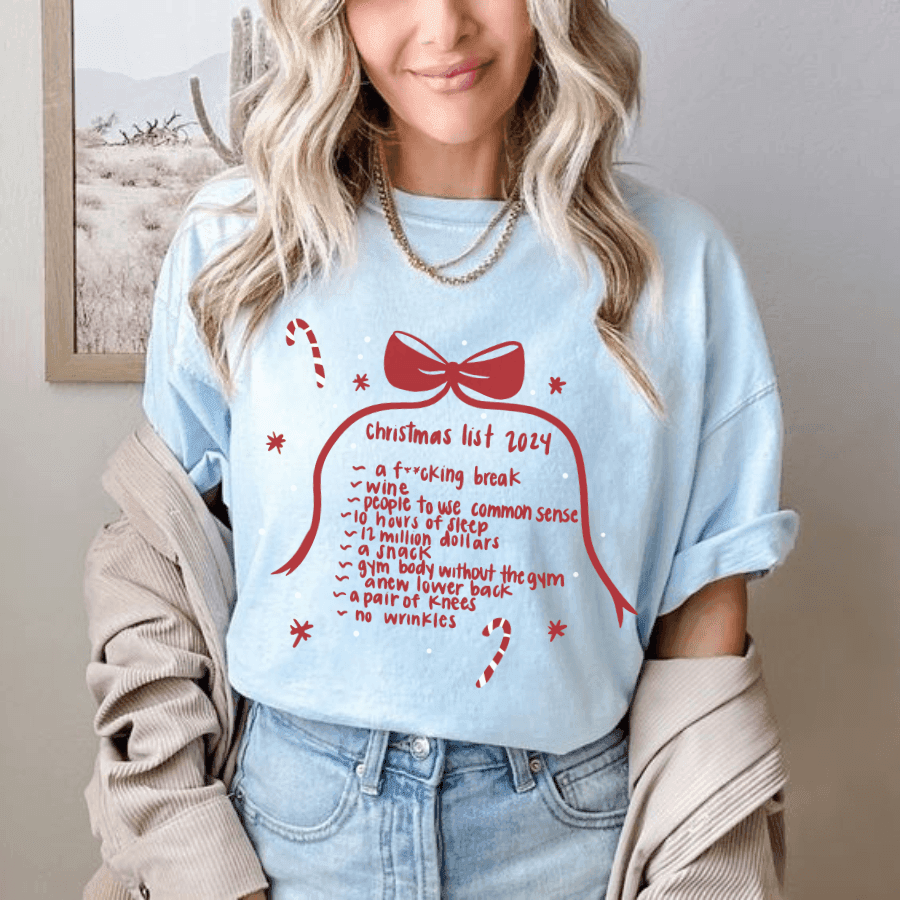 Christmas List Funny Shirt 2024,Comfort Cotton TShirt - Hiyatee