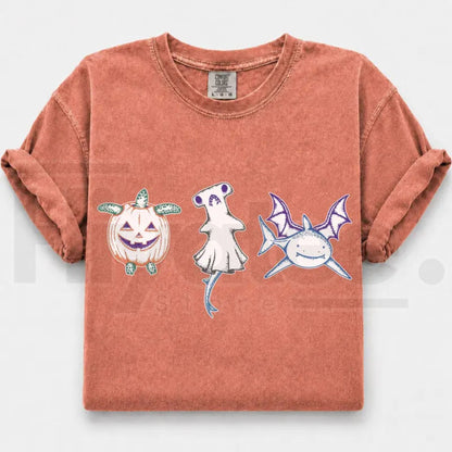 Comfort Colors Halloween Shark Pumpkin Turtle Ocean Graphic Tee