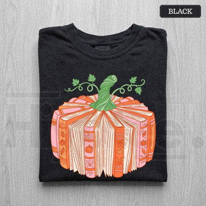 Book Pumpkin Shirt Bookish Fall Reader Tee Cute Librarian Bookworm Gift