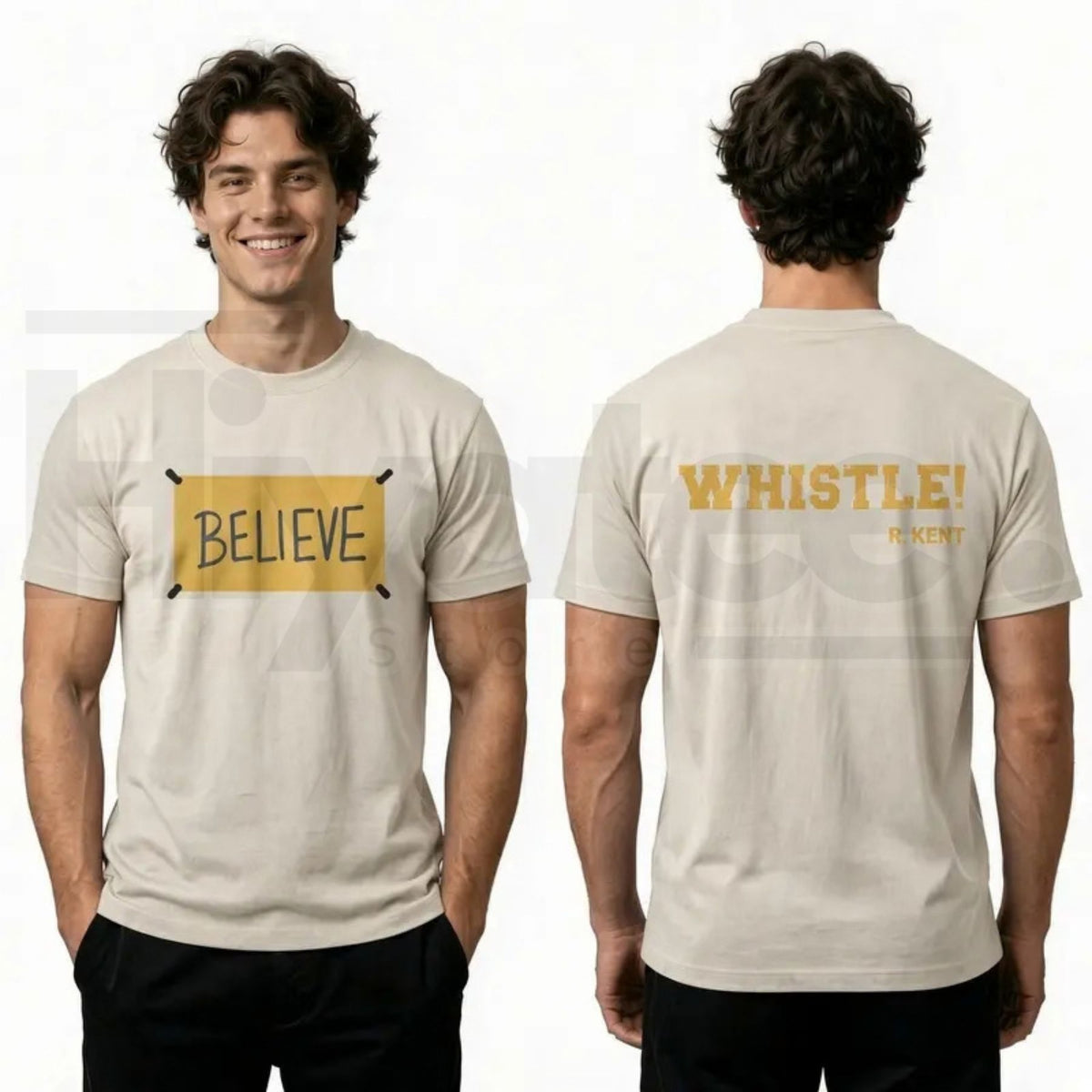 Men's Ted Lasso Believe T-Shirt – Motivational Whistle Backprint Graphic Tee