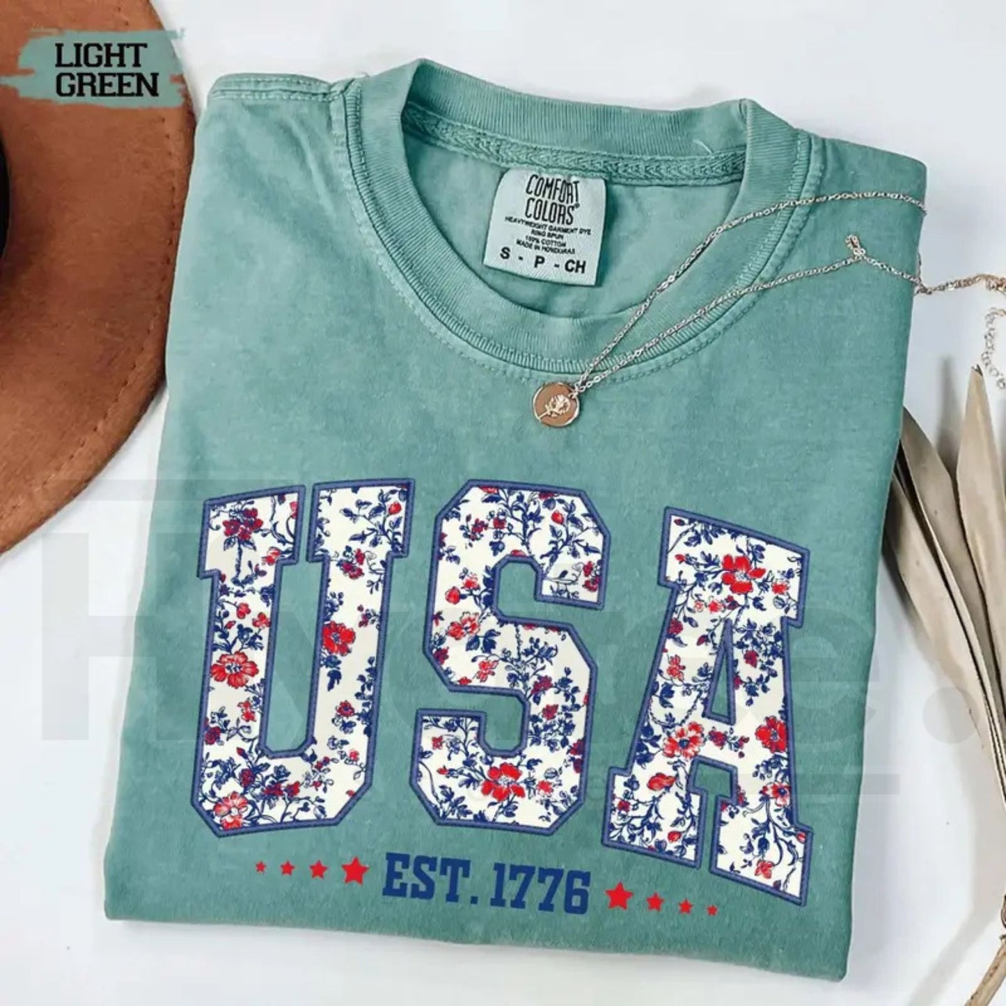 Comfort Colors® Floral USA Shirt – Retro Botanical Patriotic Digital Print Tee