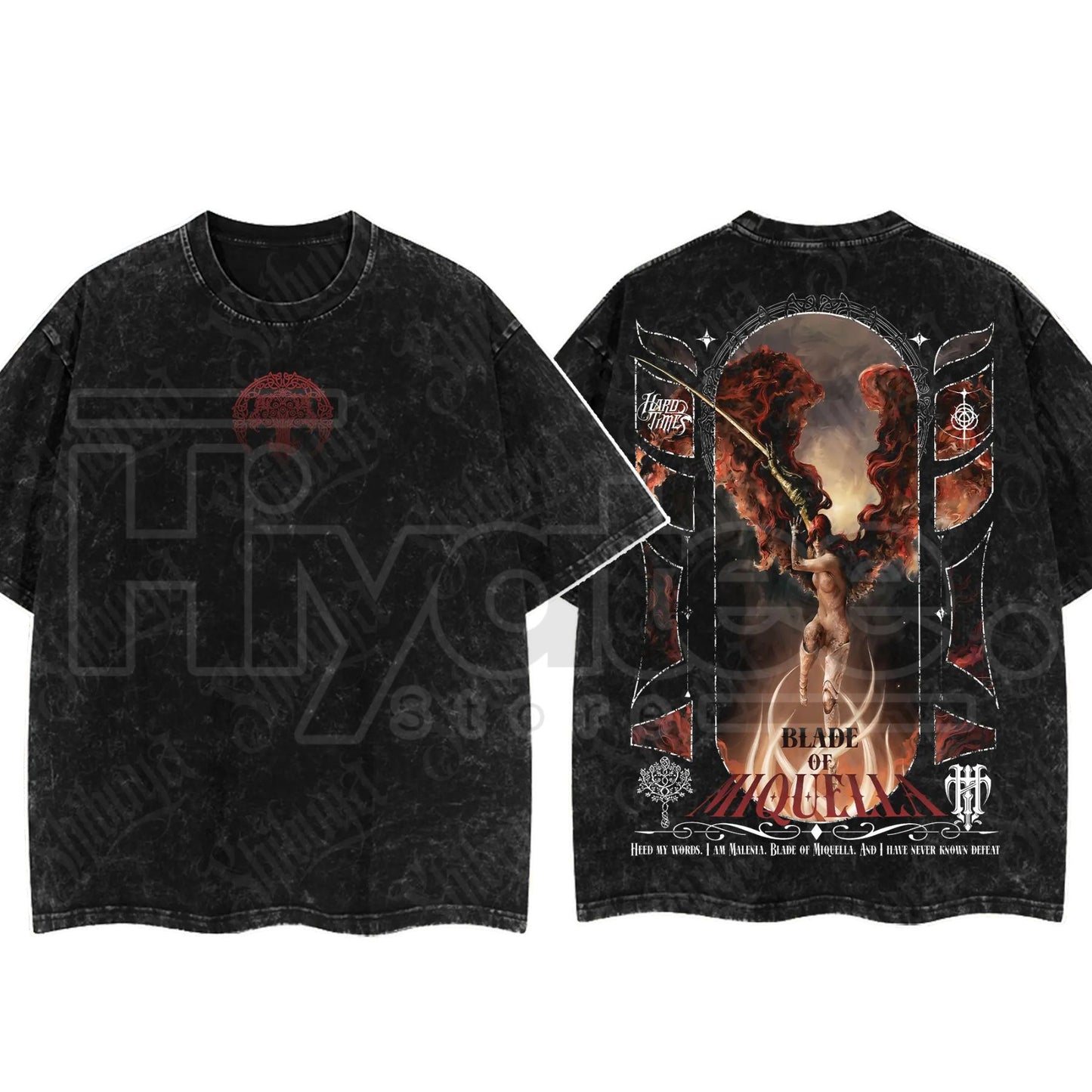 Dark Fantasy Gaming Washed T-Shirt – Oversized Cotton Double Print Streetwear Tee