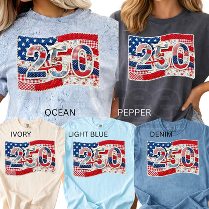 Comfort Colors® America 250 Years Shirt – Floral & Stripe USA 4th of July Graphic Tee