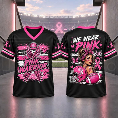 Breast Cancer Awareness Football Jersey – Pink Ribbon V-Neck Game Day Top