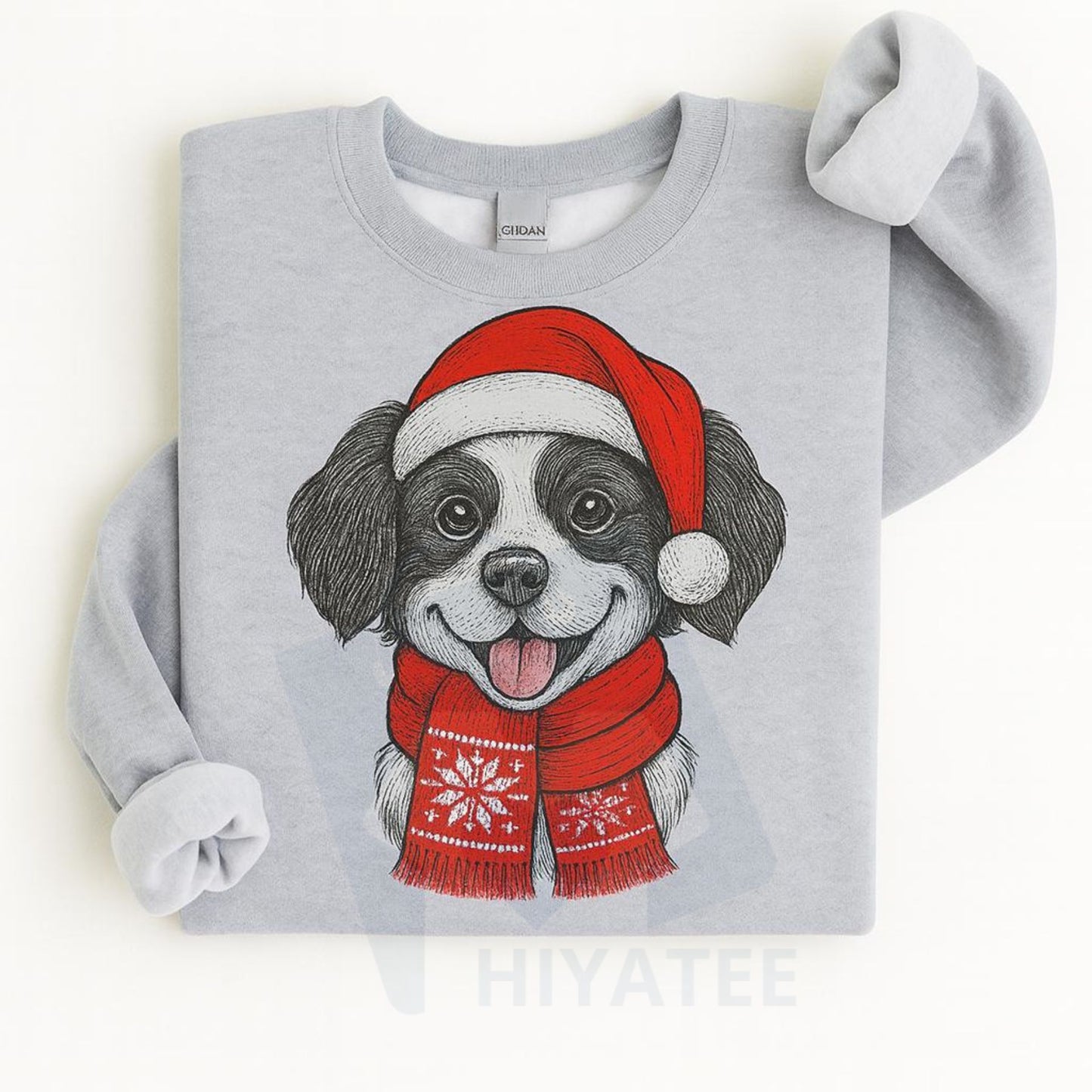 Santa Paws Christmas Hat Dog Sweatshirt: 50 Dog Breeds in Festive Santa Hats, Gildan Unisex Holiday Pullove