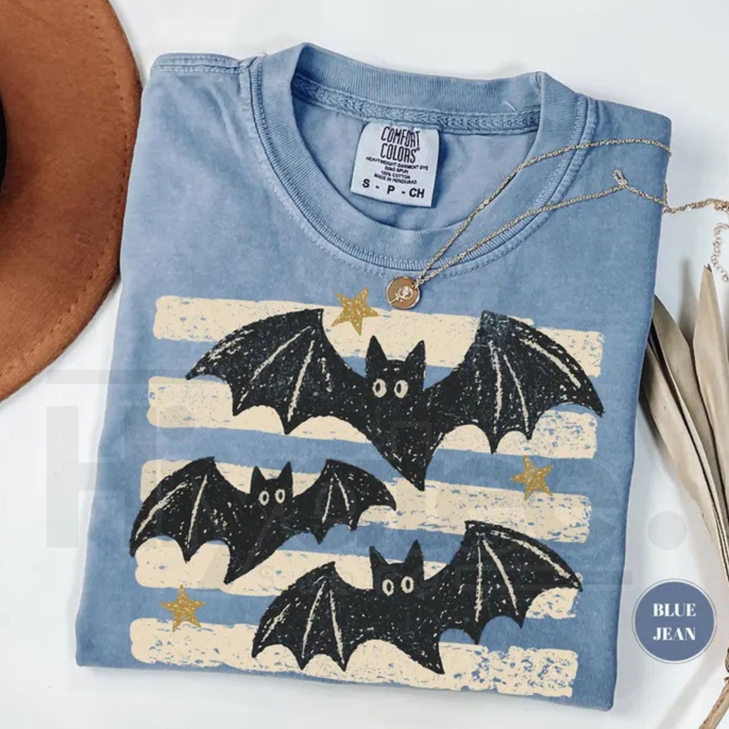 Vintage Bat Halloween T-Shirt Retro Spooky Season Boho Witchy Comfort Colors Tee