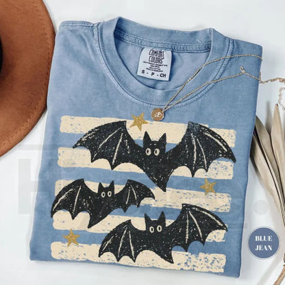 Vintage Bat Halloween T-Shirt Retro Spooky Season Boho Witchy Comfort Colors Tee