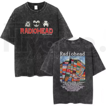 Radiohead Rock Band Vintage T-Shirt – Washed Hip Hop Music Oversized Tee