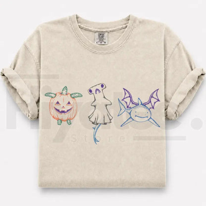 Comfort Colors Halloween Shark Pumpkin Turtle Ocean Graphic Tee