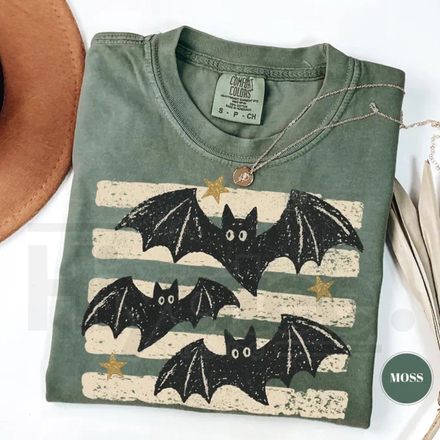Vintage Bat Halloween T-Shirt Retro Spooky Season Boho Witchy Comfort Colors Tee