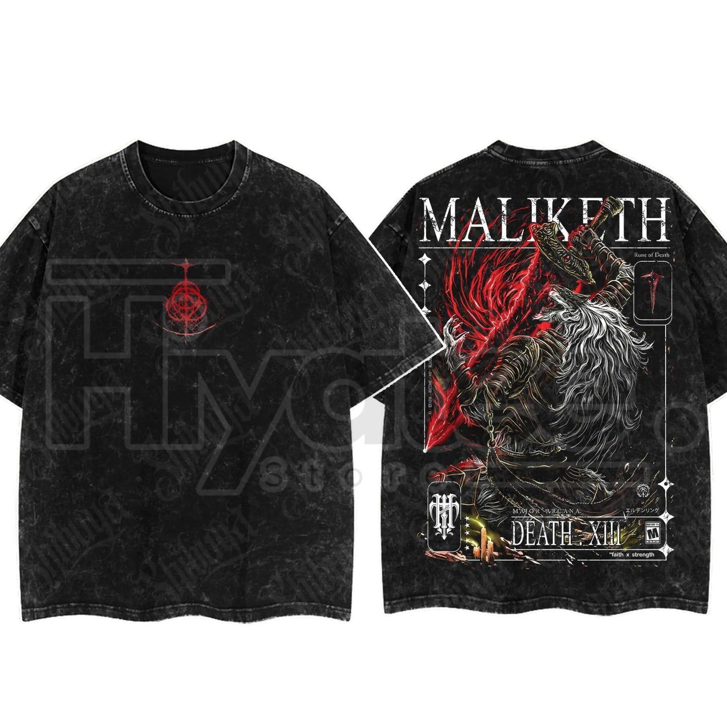 Dark Fantasy Gaming Washed T-Shirt – Oversized Cotton Double Print Streetwear Tee