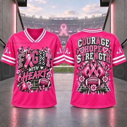 Breast Cancer Awareness Football Jersey – Pink Ribbon V-Neck Game Day Top