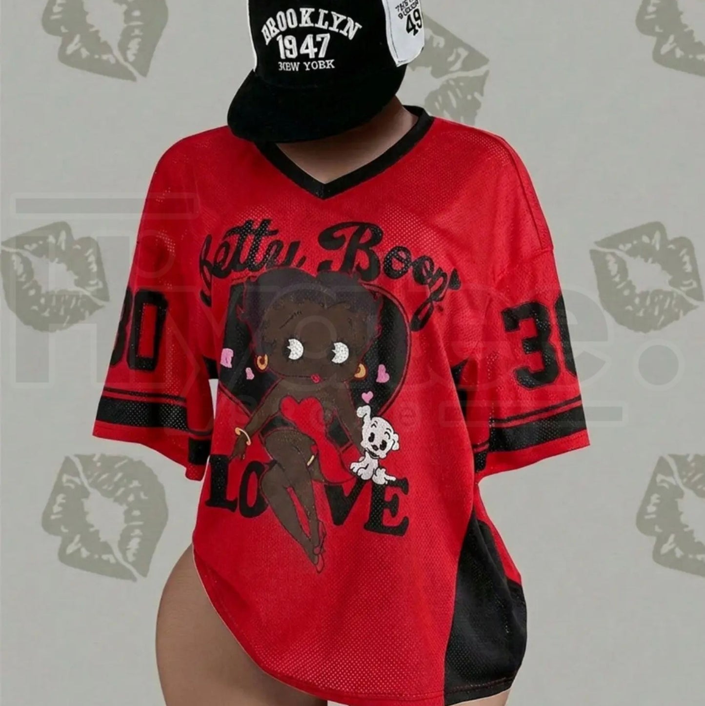 Streetwear Y2K Mesh Breathable American Vintage Doll Print V-Neck Short Sleeve T-Shirt