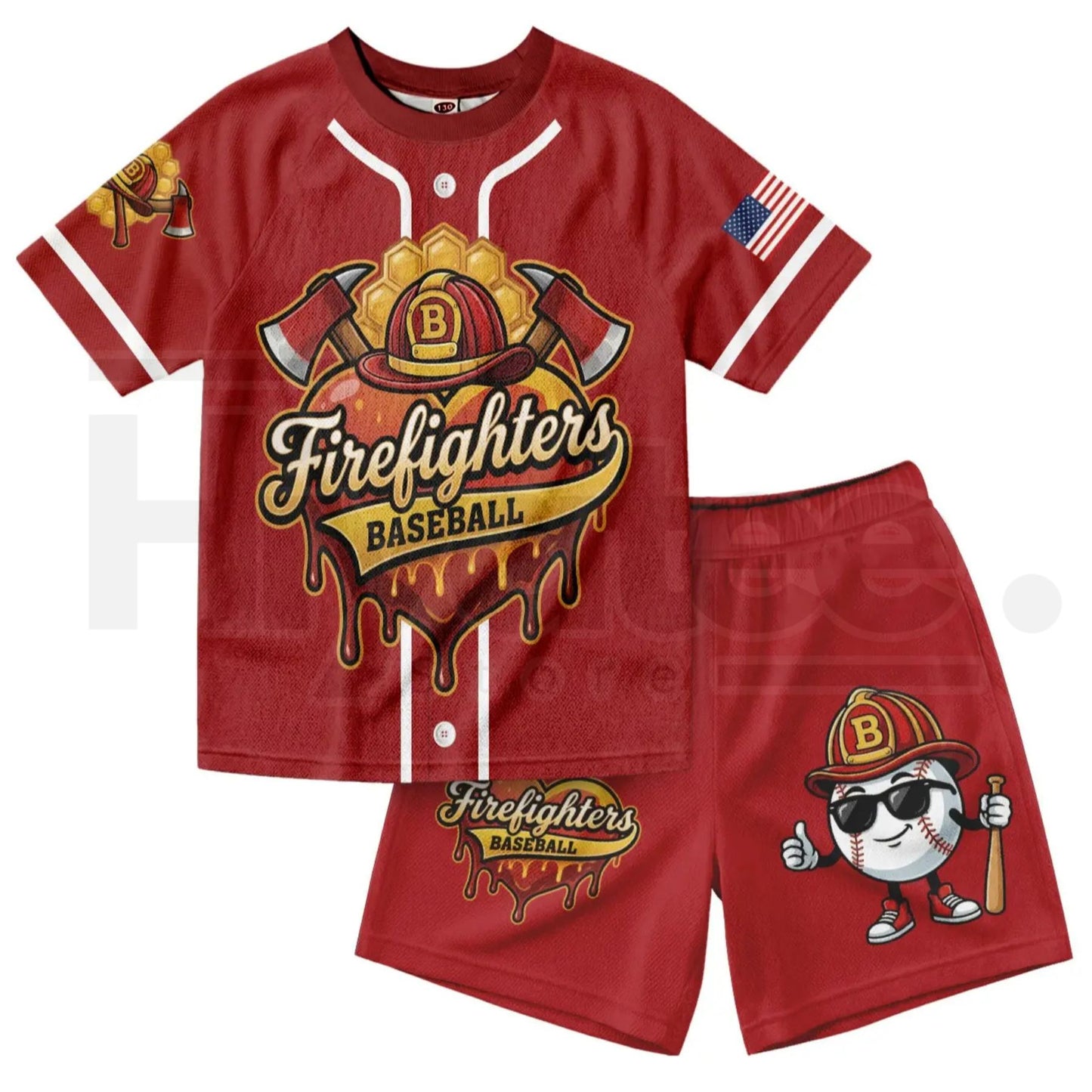 Dabbing Banana Retro American Flag Kids Baseball Jersey Set – Patriotic Athletic Mesh Outfit for Boys & Girls