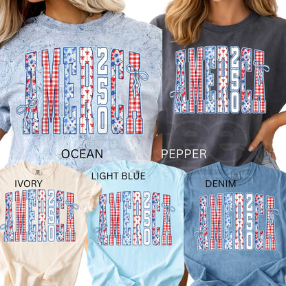 Comfort Colors® America 250 Years Shirt – Floral & Stripe USA 4th of July Graphic Tee