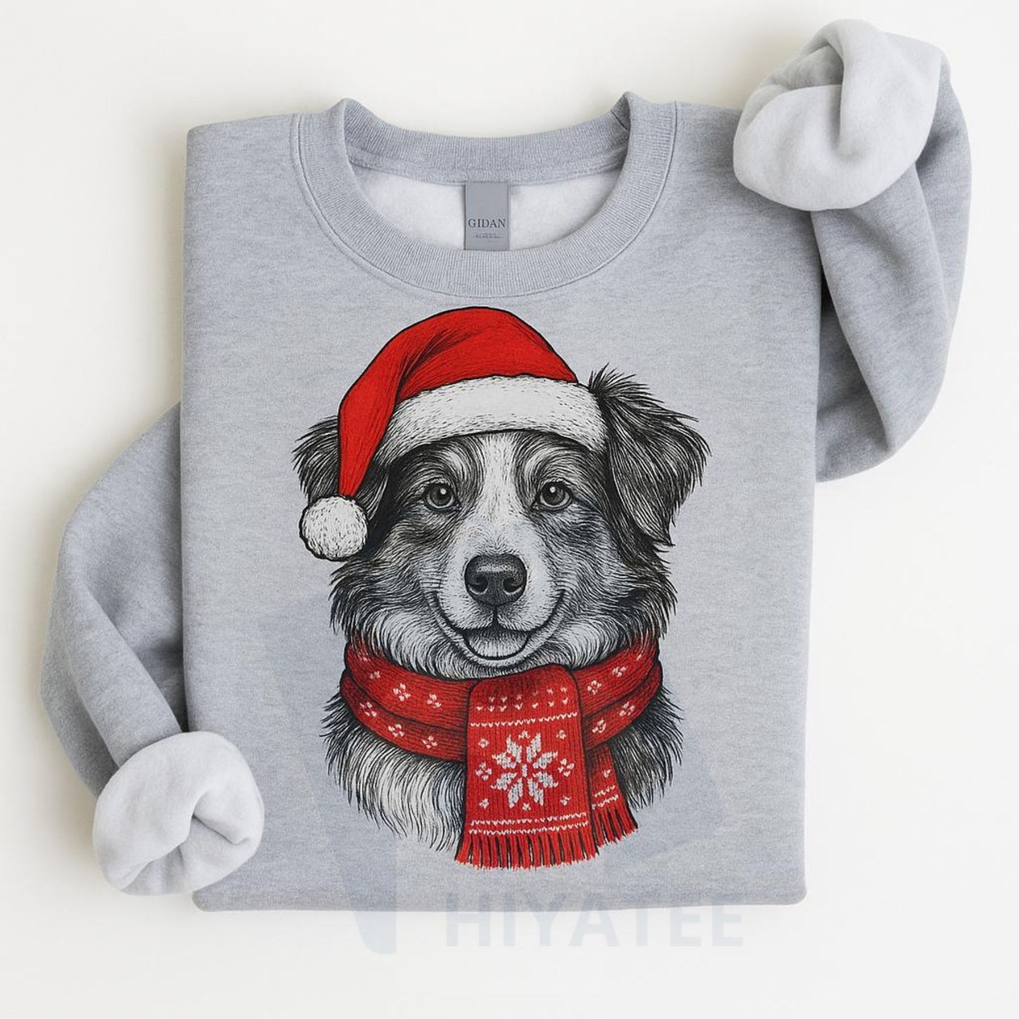 Santa Paws Christmas Hat Dog Sweatshirt: 50 Dog Breeds in Festive Santa Hats, Gildan Unisex Holiday Pullove
