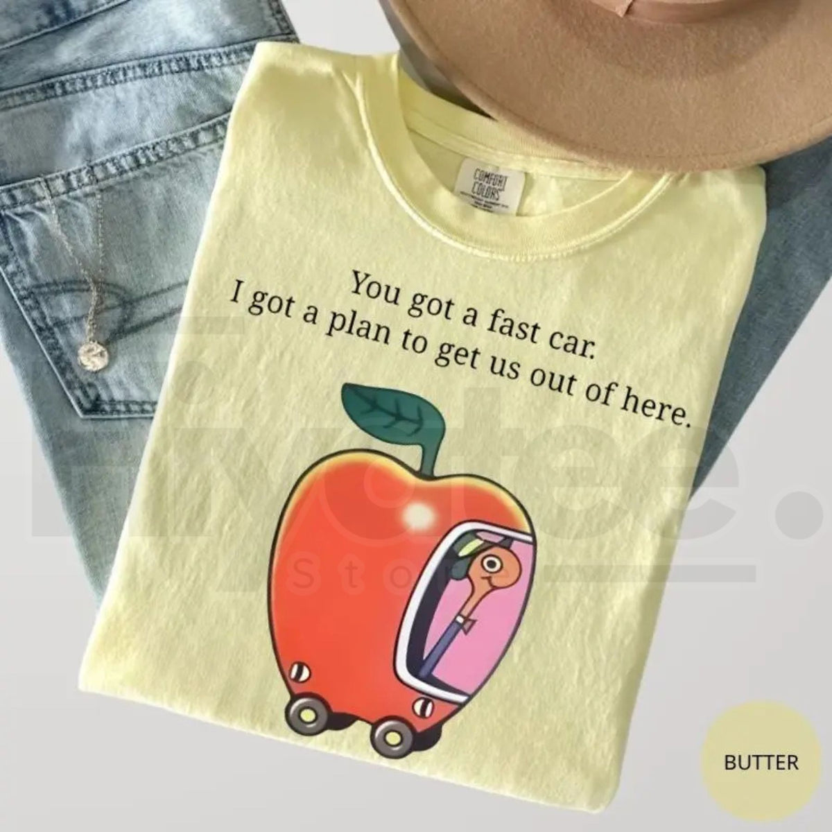 Comfort Colors Fast Car T-Shirt Retro Apple Graphic Road Trip Tee