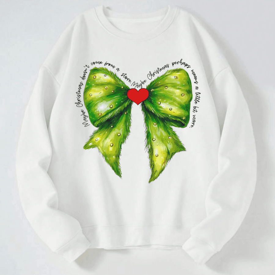 Christmas Green Bow Graphic Long Sleeve Sweatshirt - Hiyatee