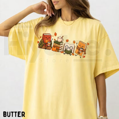 Cozy Book Lover T-Shirt Autumn Reading Coffee Pumpkin Tee