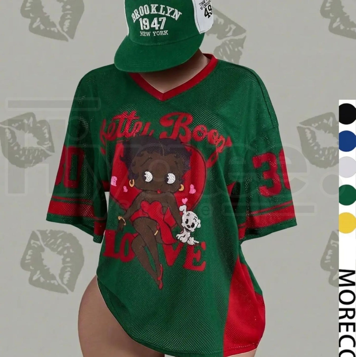 Streetwear Y2K Mesh Breathable American Vintage Doll Print V-Neck Short Sleeve T-Shirt