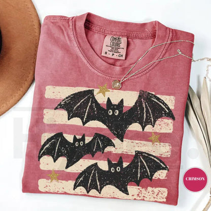 Vintage Bat Halloween T-Shirt Retro Spooky Season Boho Witchy Comfort Colors Tee