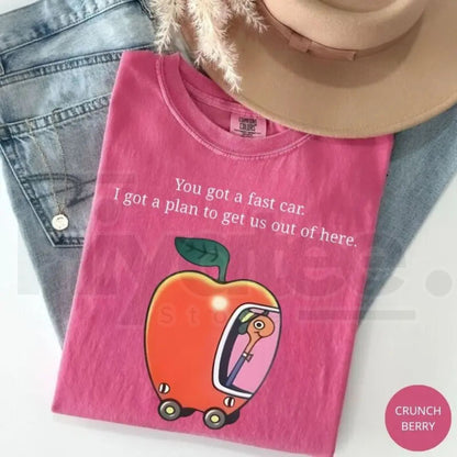 Comfort Colors Fast Car T-Shirt Retro Apple Graphic Road Trip Tee