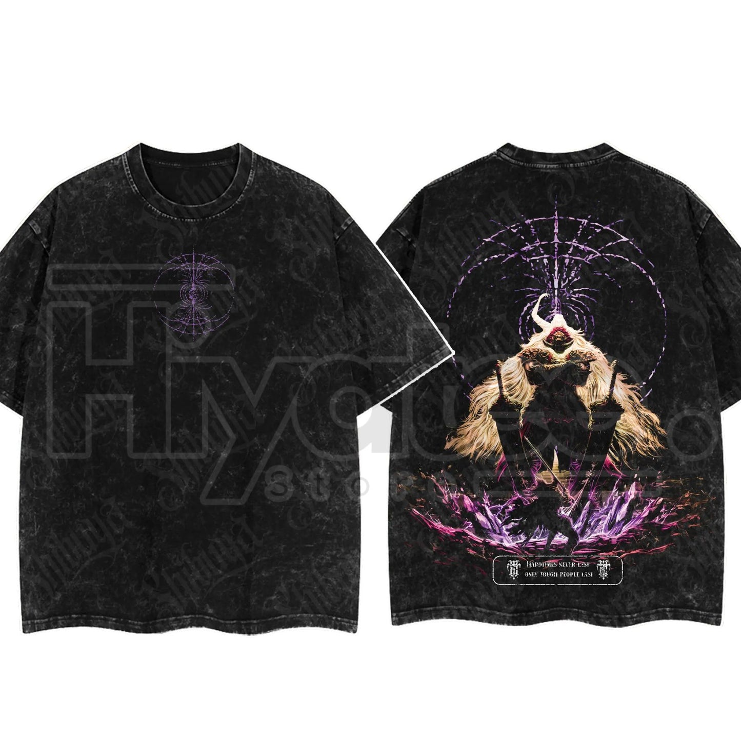 Dark Fantasy Gaming Washed T-Shirt – Oversized Cotton Double Print Streetwear Tee