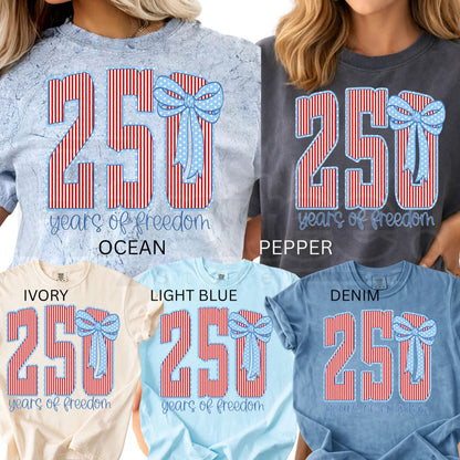 Comfort Colors® America 250 Years Shirt – Floral & Stripe USA 4th of July Graphic Tee