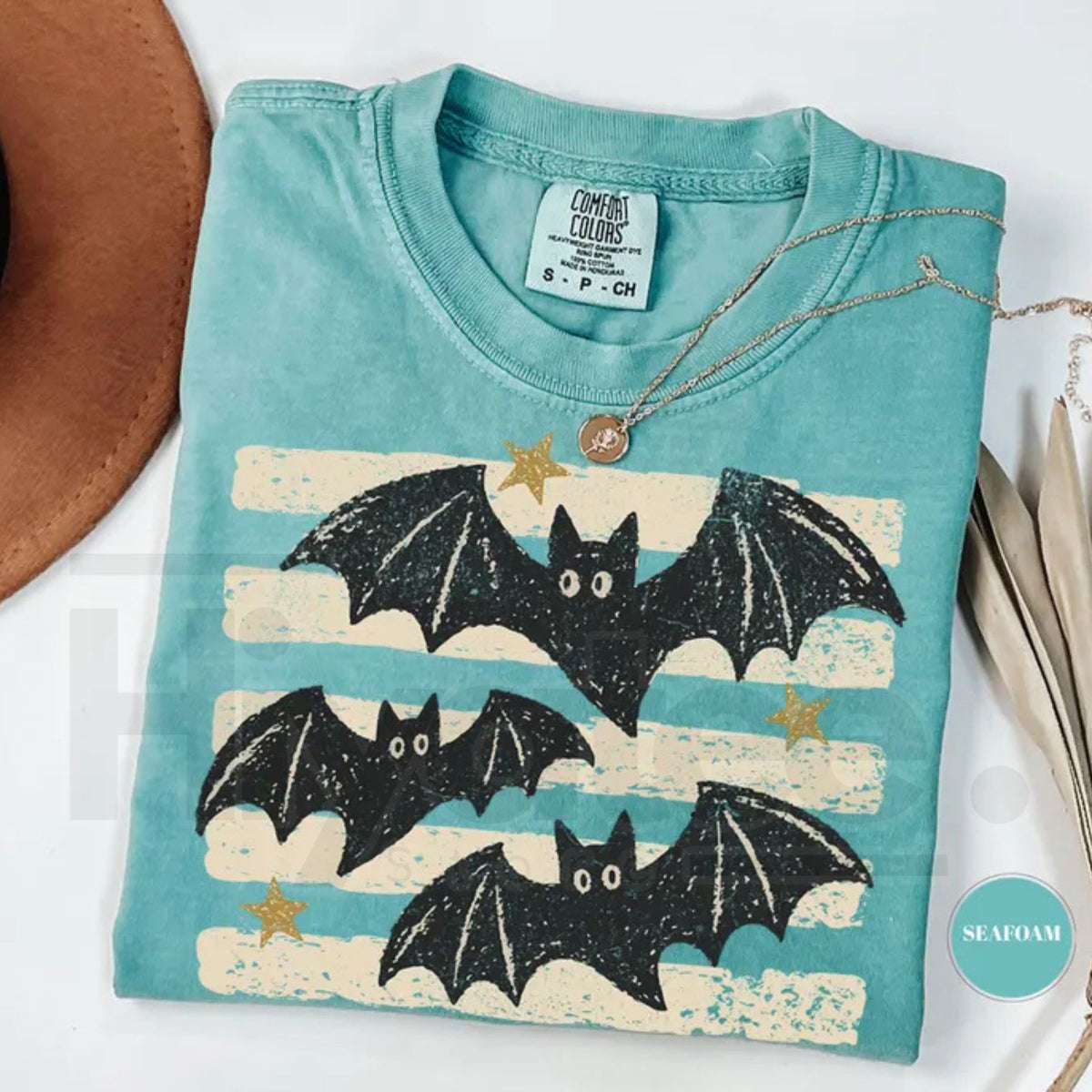 Vintage Bat Halloween T-Shirt Retro Spooky Season Boho Witchy Comfort Colors Tee