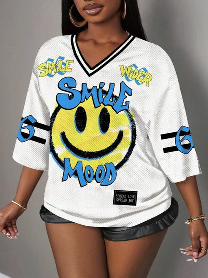 Streetwear Hip-Hop Mesh V-Neck Retro Doll T-Shirt