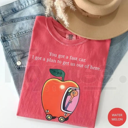 Comfort Colors Fast Car T-Shirt Retro Apple Graphic Road Trip Tee