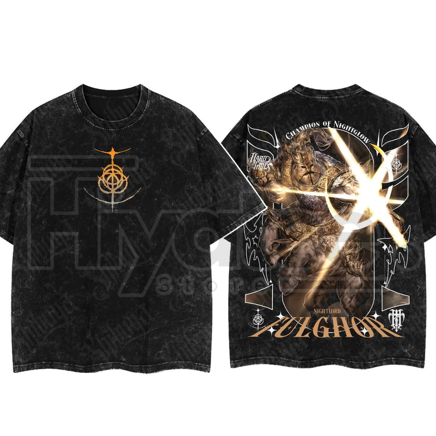 Dark Fantasy Gaming Washed T-Shirt – Oversized Cotton Double Print Streetwear Tee