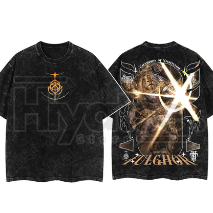 Dark Fantasy Gaming Washed T-Shirt – Oversized Cotton Double Print Streetwear Tee
