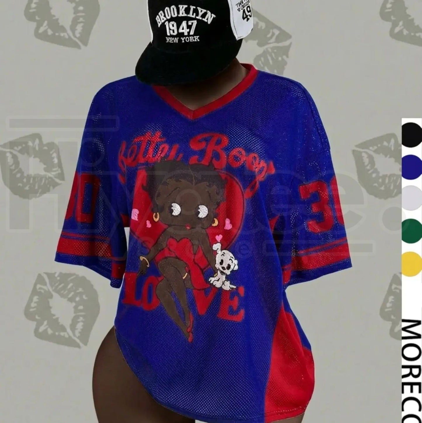 Streetwear Y2K Mesh Breathable American Vintage Doll Print V-Neck Short Sleeve T-Shirt