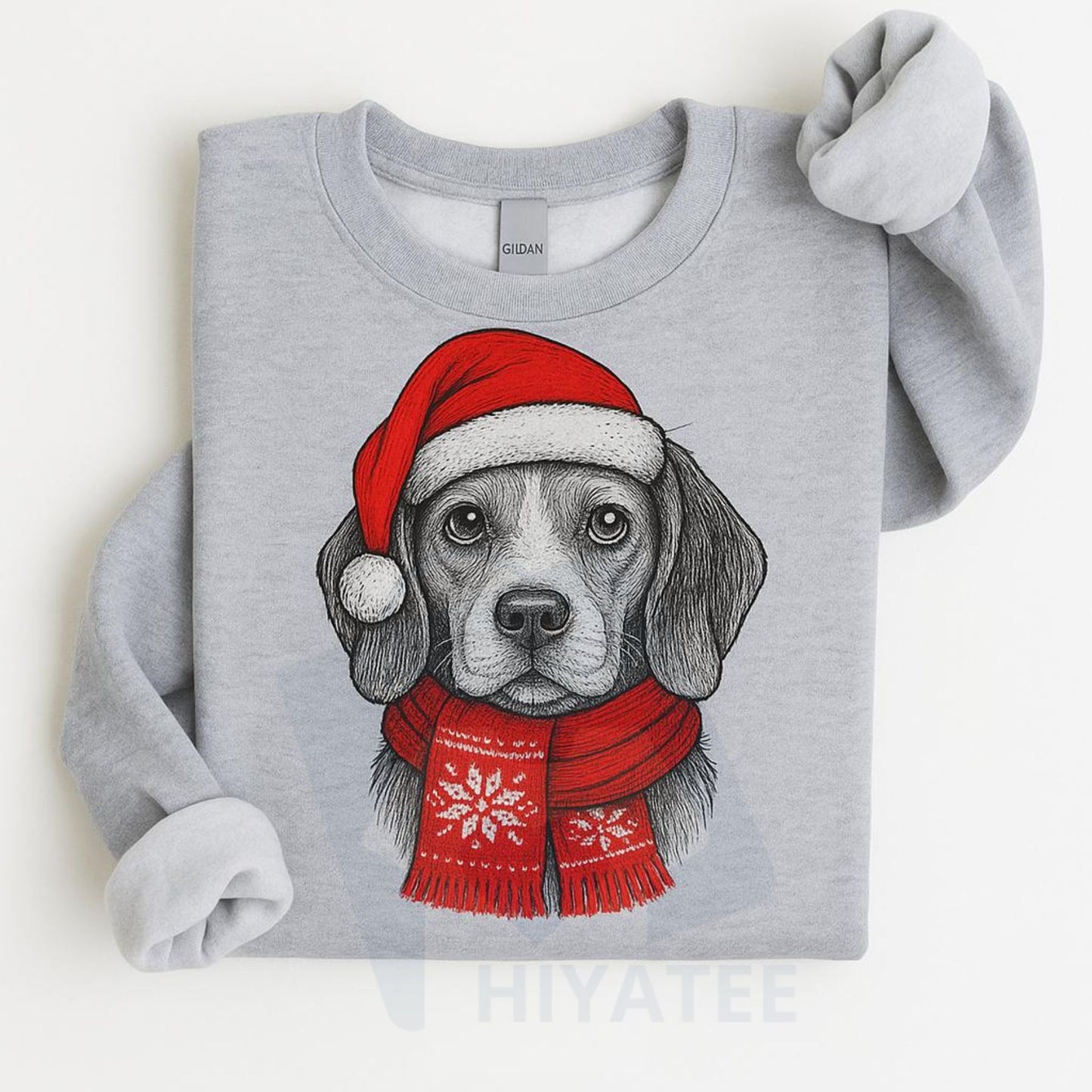 Santa Paws Christmas Hat Dog Sweatshirt: 50 Dog Breeds in Festive Santa Hats, Gildan Unisex Holiday Pullove