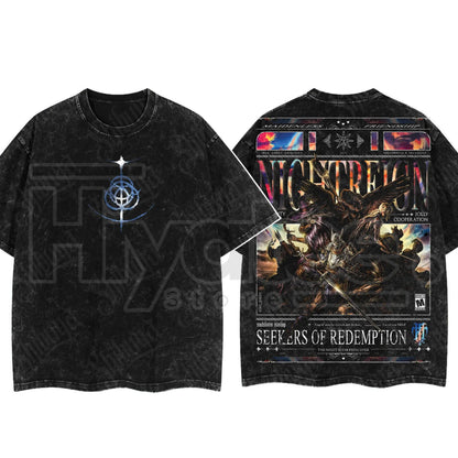 Dark Fantasy Gaming Washed T-Shirt – Oversized Cotton Double Print Streetwear Tee