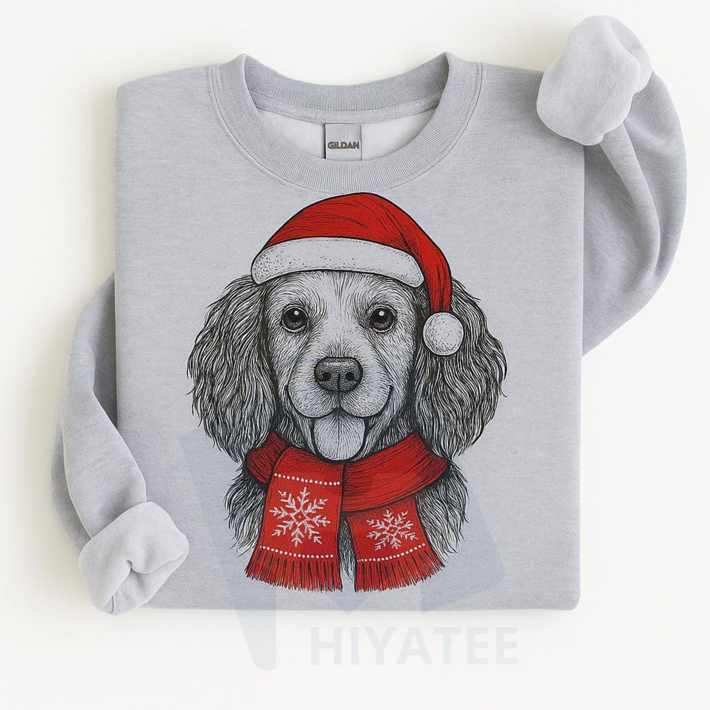 Santa Paws Christmas Hat Dog Sweatshirt: 50 Dog Breeds in Festive Santa Hats, Gildan Unisex Holiday Pullove