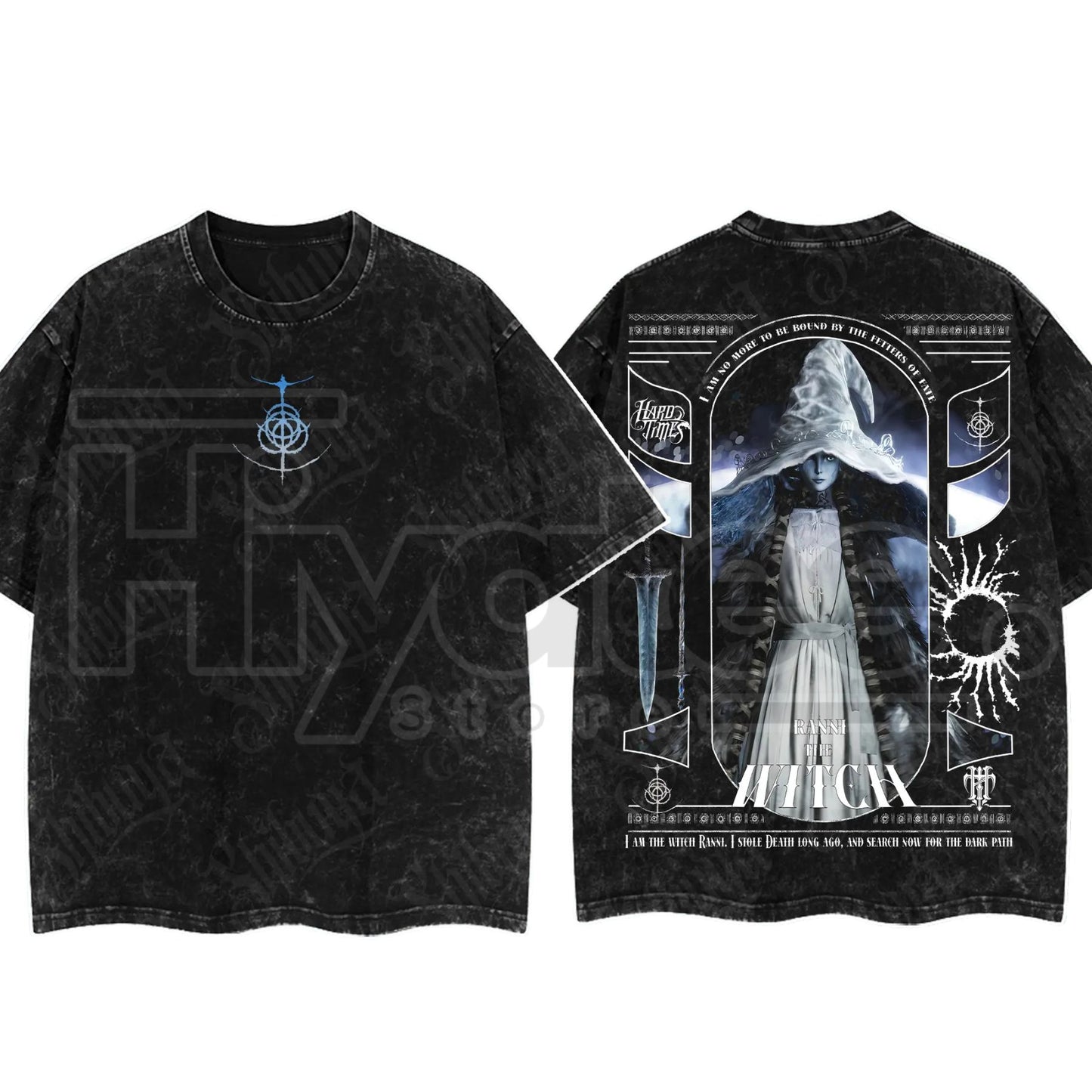 Dark Fantasy Gaming Washed T-Shirt – Oversized Cotton Double Print Streetwear Tee