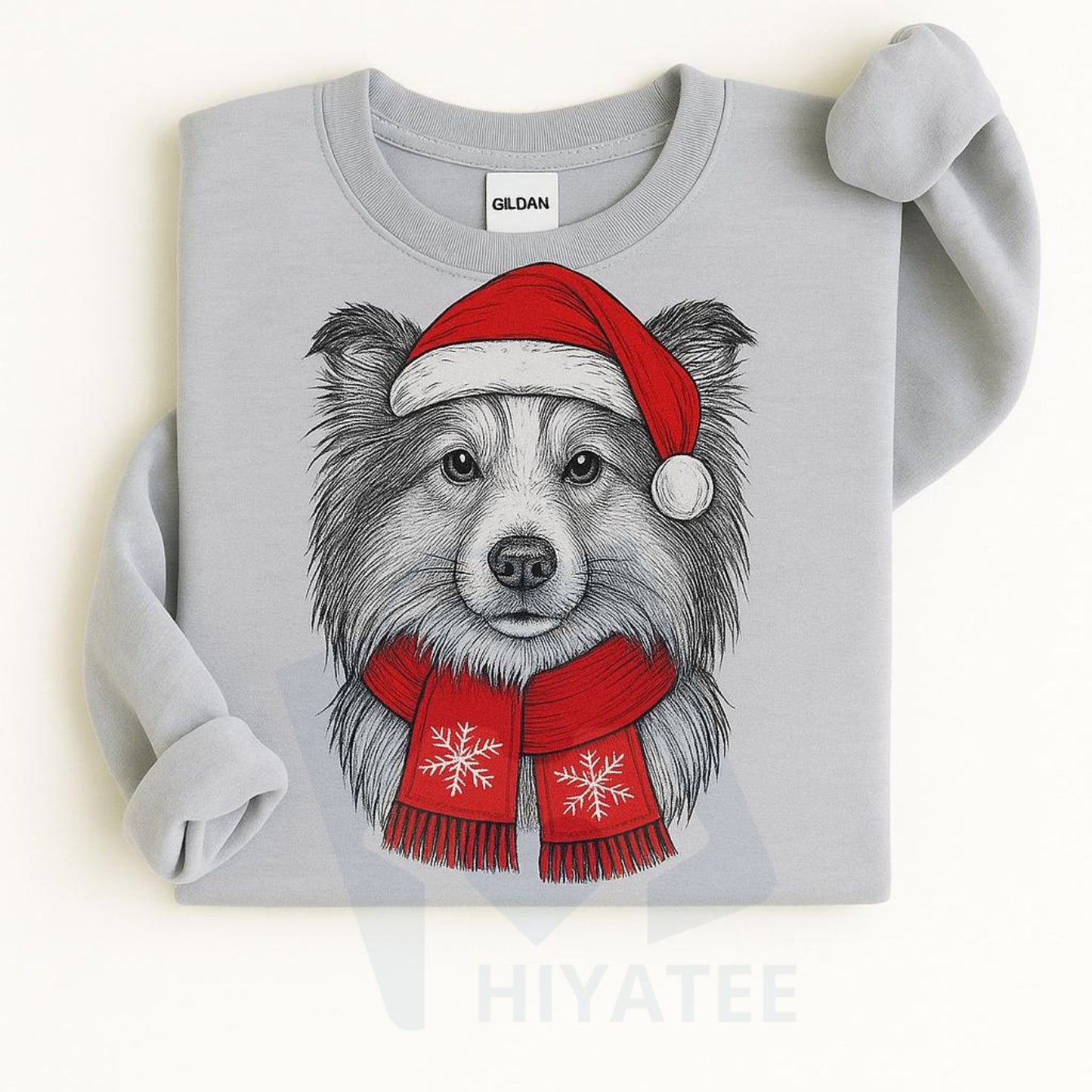 Santa Paws Christmas Hat Dog Sweatshirt: 50 Dog Breeds in Festive Santa Hats, Gildan Unisex Holiday Pullove