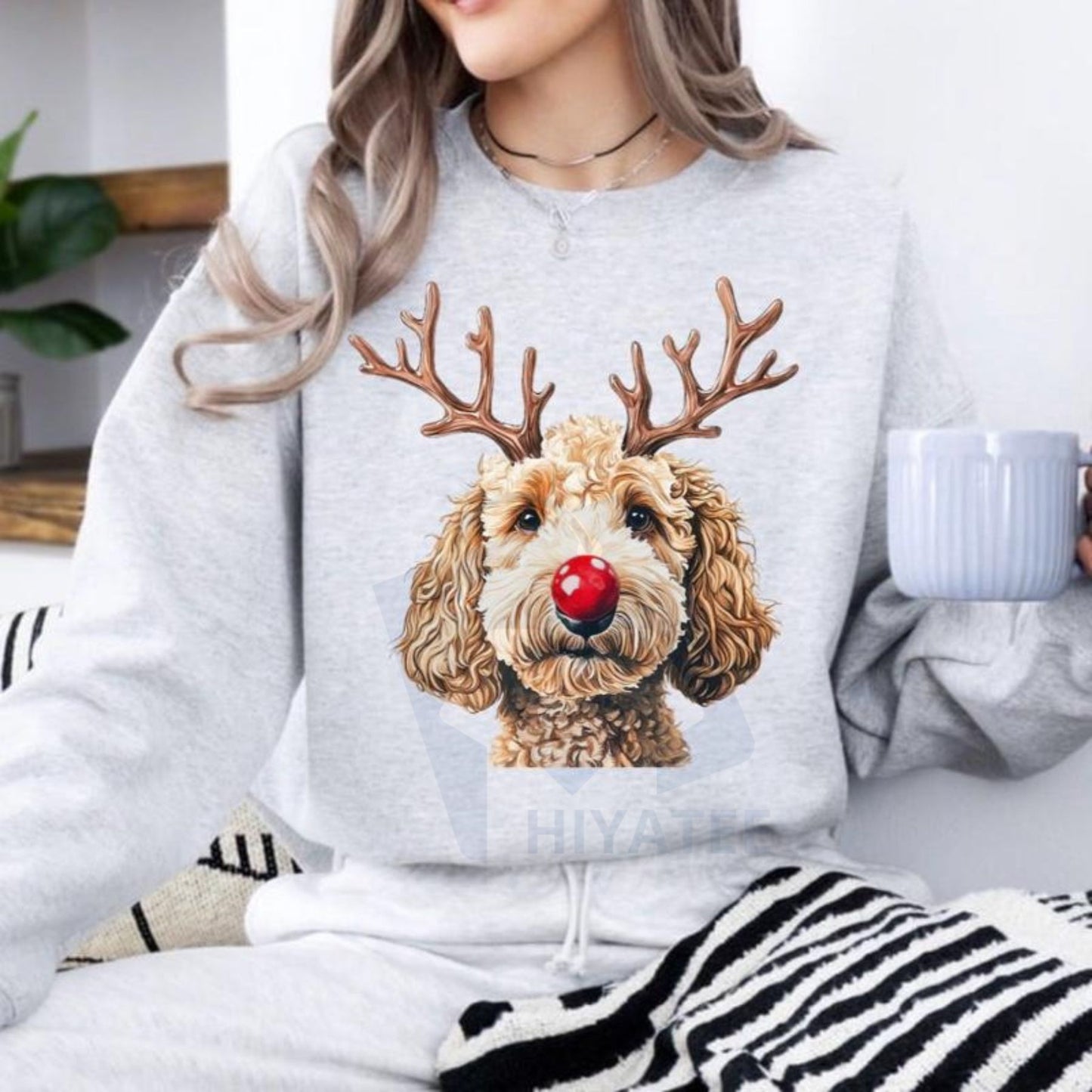 Christmas Reindeer Dog Sweatshirt: Cute Holiday Pet Graphic Pullover, Festive Dog Lover Crewneck, Unisex Gift