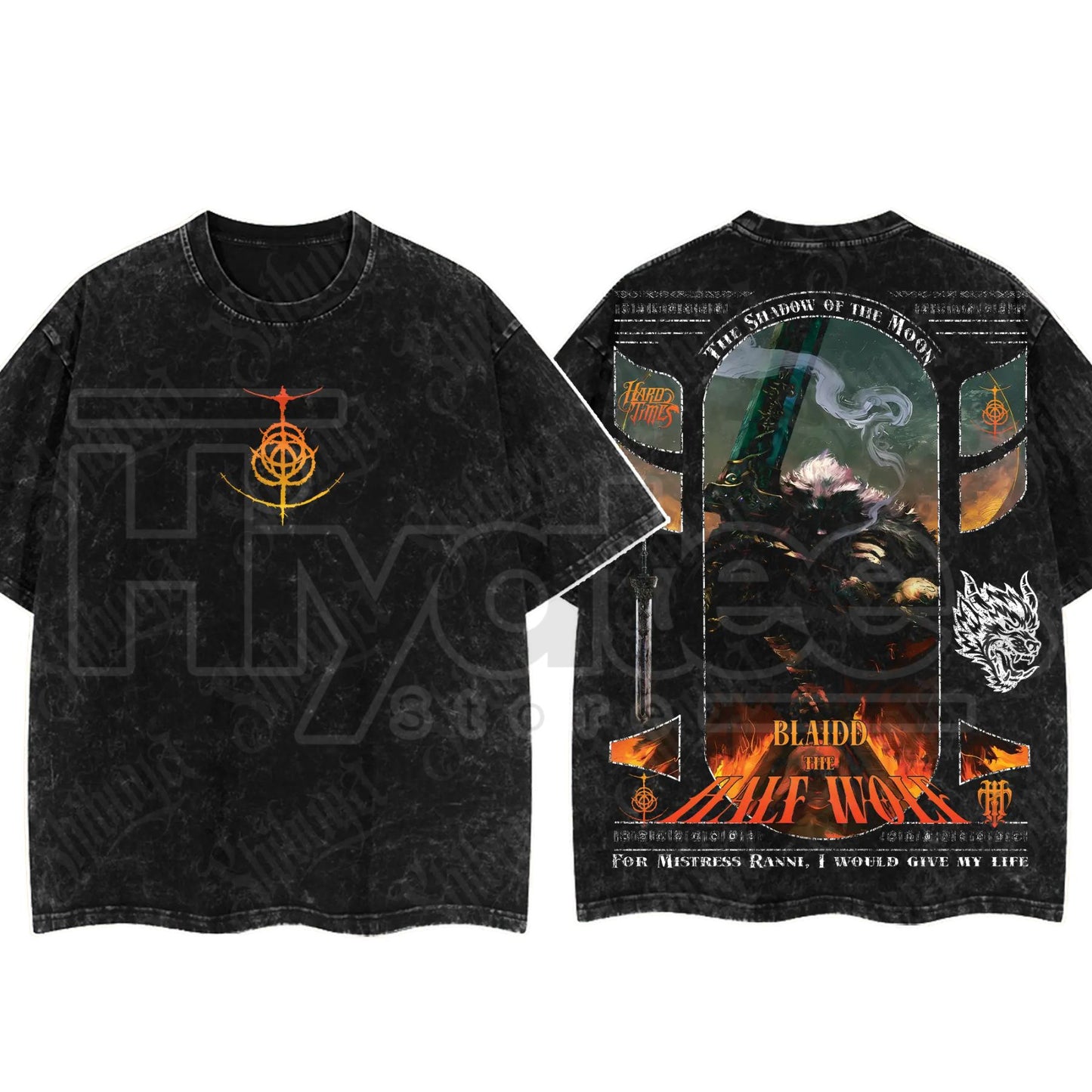 Dark Fantasy Gaming Washed T-Shirt – Oversized Cotton Double Print Streetwear Tee