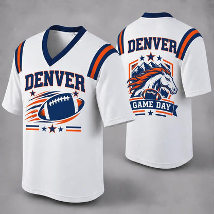Custom Football Fan Jersey, White Mesh V-Neck Game Day Top, Unisex American Football Apparel for All 32 Teams