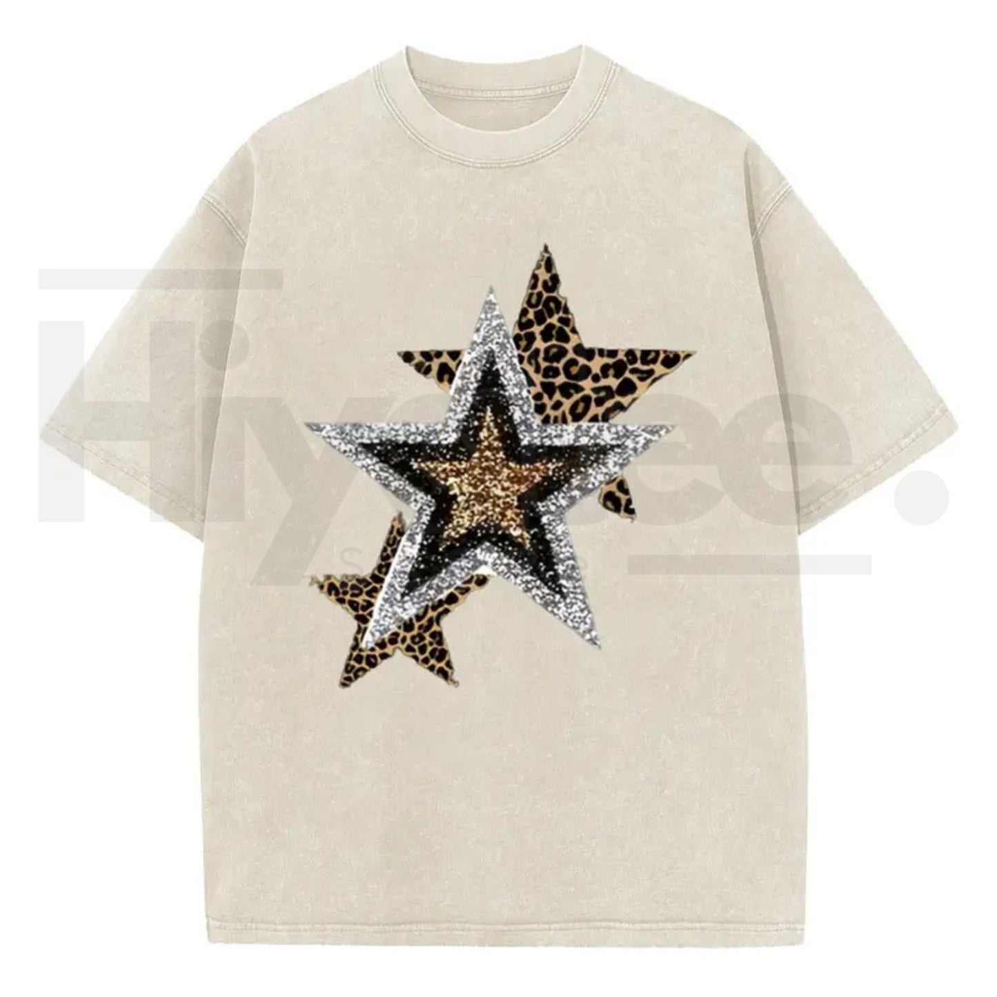 Holafish Outing Street Tee – Acid Wash Leopard Star Graphic Unisex T-Shirt