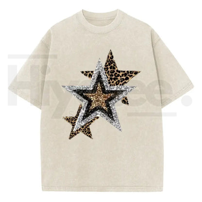 Holafish Outing Street Tee – Acid Wash Leopard Star Graphic Unisex T-Shirt