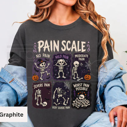 Funny Nurse Halloween Shirt Pain Scale Skeleton RN Comfort Colors Tee