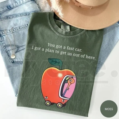 Comfort Colors Fast Car T-Shirt Retro Apple Graphic Road Trip Tee