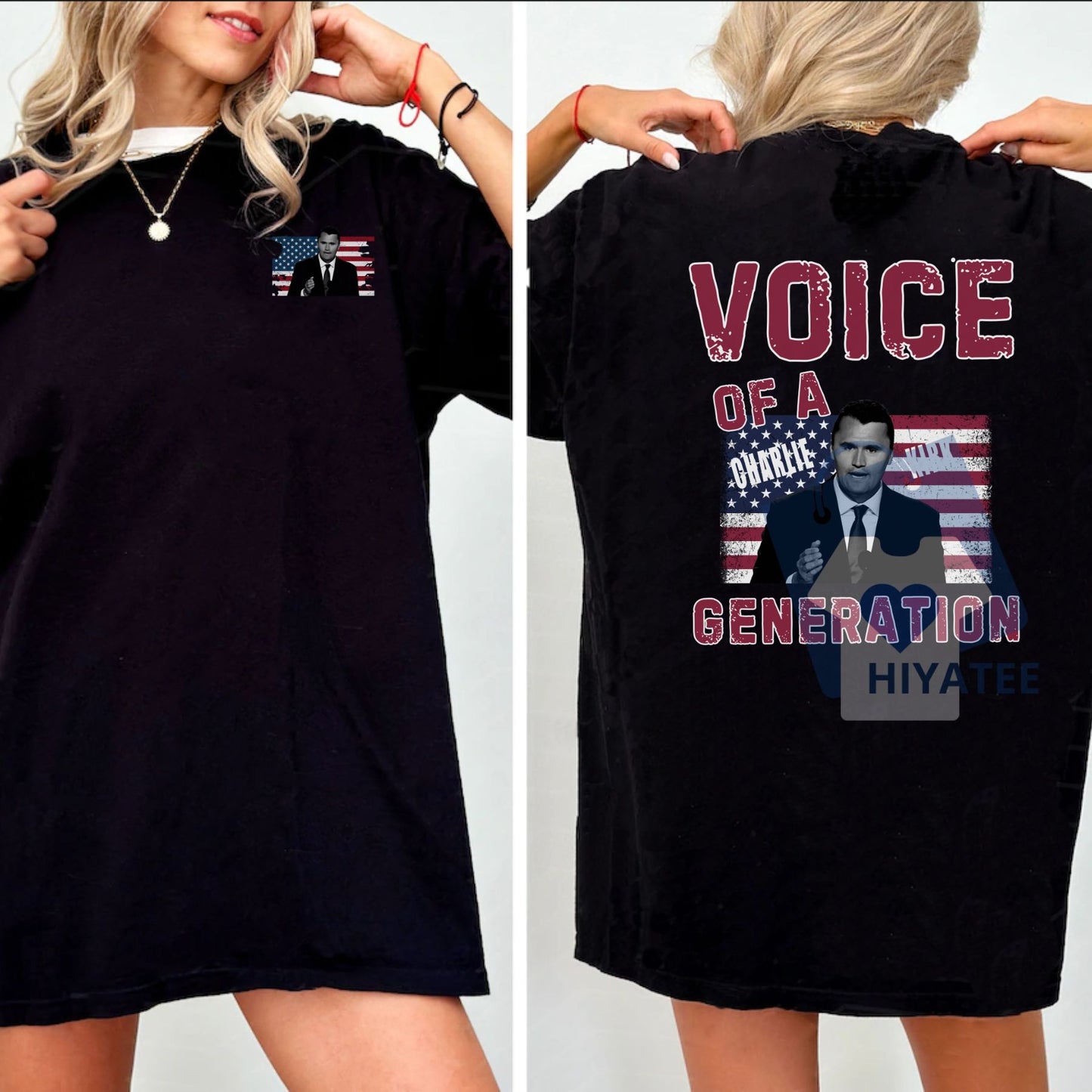 Charlie Kirk "Voice of a Generation" Double-Sided T-Shirt – Political Graphic Tee