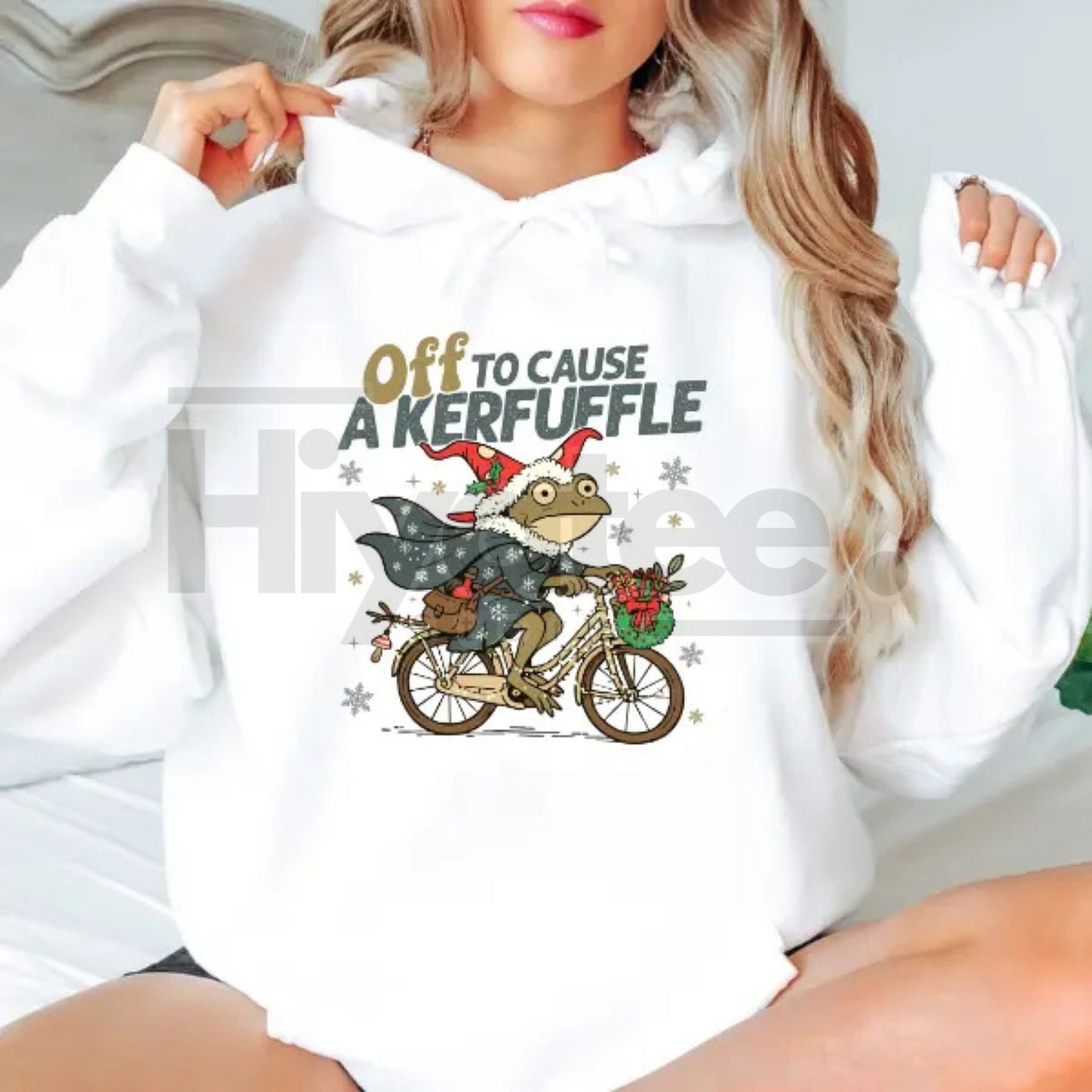 "Off to Cause a Kerfuffle" Frog Christmas Hoodie